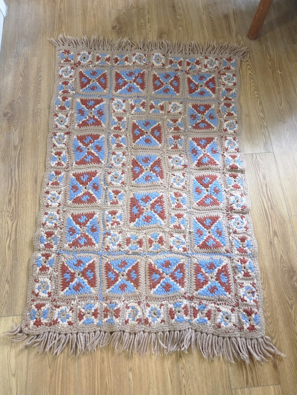 Vintage Reversible Flat-Weave Wool Rug - Geometric Boho Accent (51" x 36")